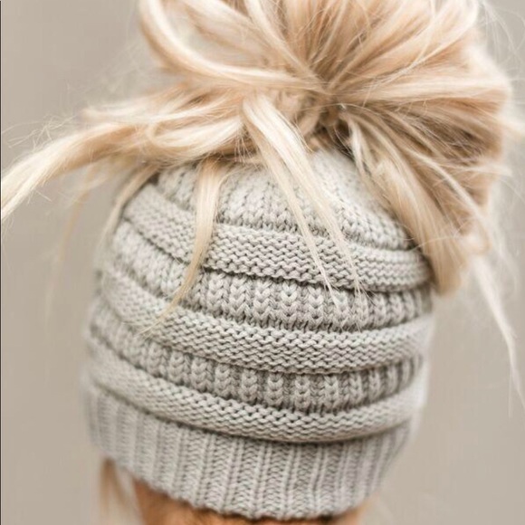 C.C Accessories - C.C Messy-bun Beanie Solid Color New Beige
